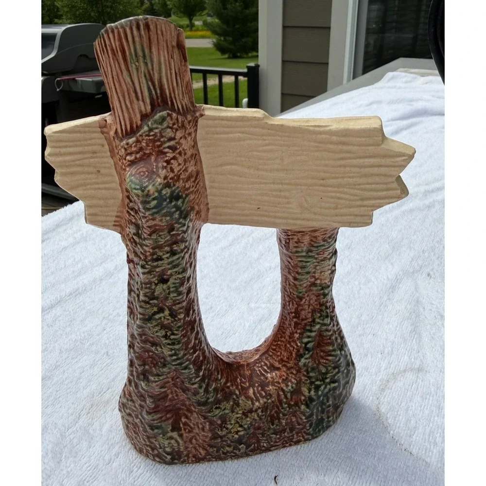 VTG Funny No Fishing Ceramic Aquarium Ornament Fish Tank Decor Rustic Cabin Sign